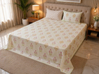 Elegant Floral Harmony – Block Print - Super King Size Bedsheet (274 x 274 cm) | 100% Jaipuri Cotton | Includes 2 Pillow Covers