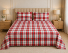 Crimson Tartan Plaid – Jumbo King  XL Size Bedsheet (305 x 305 cm) | 100% Percale Cotton (400 TC) | Includes 2 Pillow Covers