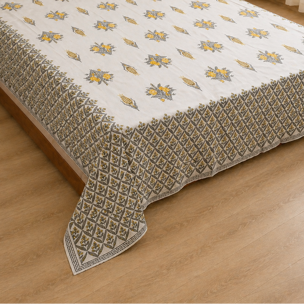 Amber Vine – Super King Size Bedsheet (274 x 274 cm) | 100% Jaipuri Cotton | Includes 2 Pillow Covers