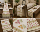 Royal Meadow Blossom Jaipuri Table Runner – 185 × 35 cm | 100% Pure Cotton | Hand Block Printed