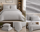 Silver Mist Waffle Luxury Duvet Cover Set – Super King Size (260 × 220 cm) | 3-Piece Duvet Cover & Pillow Cover Set