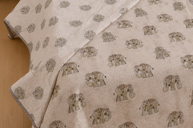 Elephant Reversible Dohar – Elephant and Paisley Print | Cotton Blend Double Dohar | 90% Cotton, 10% Polyester | Lightweight All-Season Comfort