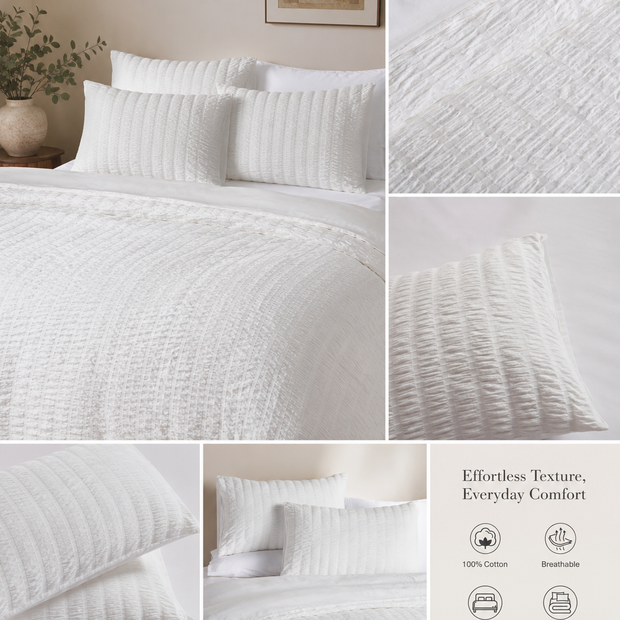 Dove White Whisper Waffle Luxury Duvet Cover Set – Super King Size (260 × 220 cm) | 3-Piece Premium Cotton Bedding Set