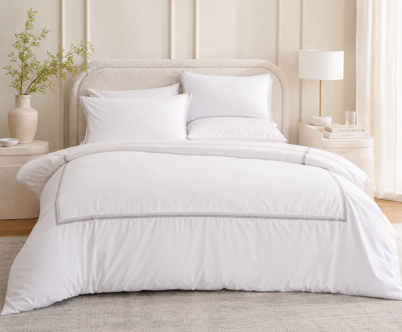 Silverline Embroidered Luxe Duvet Cover Set – King Size (230 × 220 cm) | 400 Thread Count Percale Cotton | 3-Piece Premium Bedding Set
