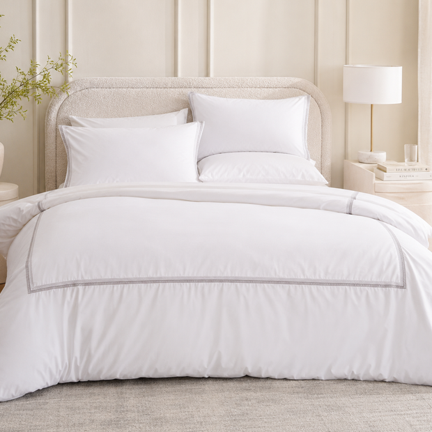 Silverline Embroidered Luxe Duvet Cover Set – King Size (230 × 220 cm) | 400 Thread Count Percale Cotton | 3-Piece Premium Bedding Set