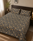 Midnight Golden Bloom Pure Cotton Bedsheet Set – King Size (260 × 270 cm) | 3-Piece Bedding Set
