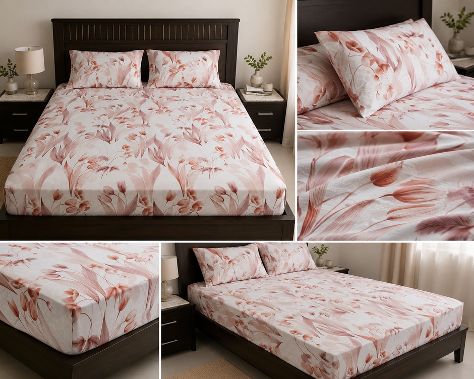Petal Whisper Pure Cotton Bedsheet Set – King Size (260 × 270 cm) | 3-Piece Bedding Set