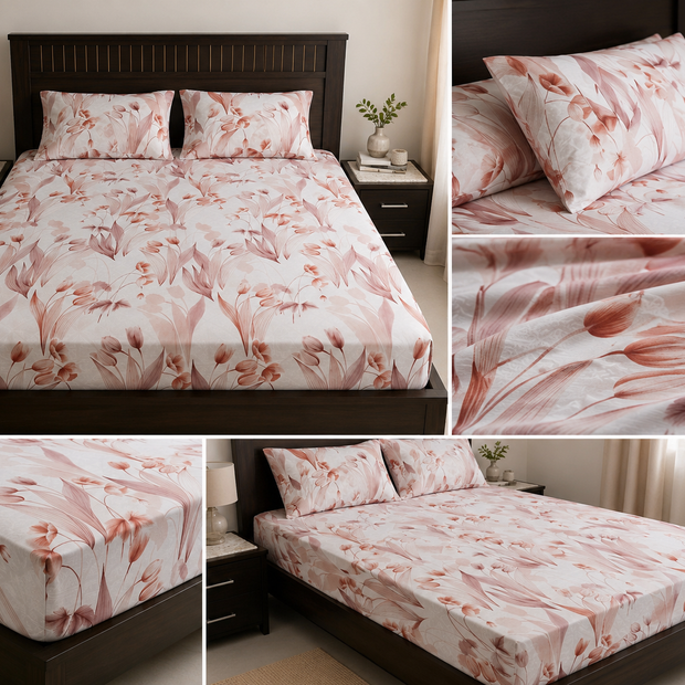 Petal Whisper Pure Cotton Bedsheet Set – King Size (260 × 270 cm) | 3-Piece Bedding Set