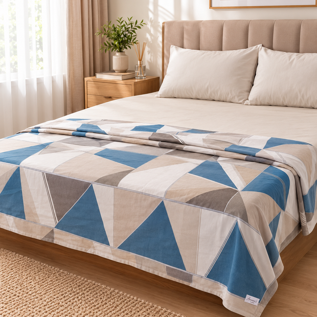 Sky Mosaic Cotton Dohar – King Size (230 × 260 cm) | Reversible 3-Layer Cotton Dohar