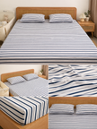 Nautical Stripe Pure Cotton Bedsheet – King Size (260 × 270 cm) | 3-Piece Bedding Set