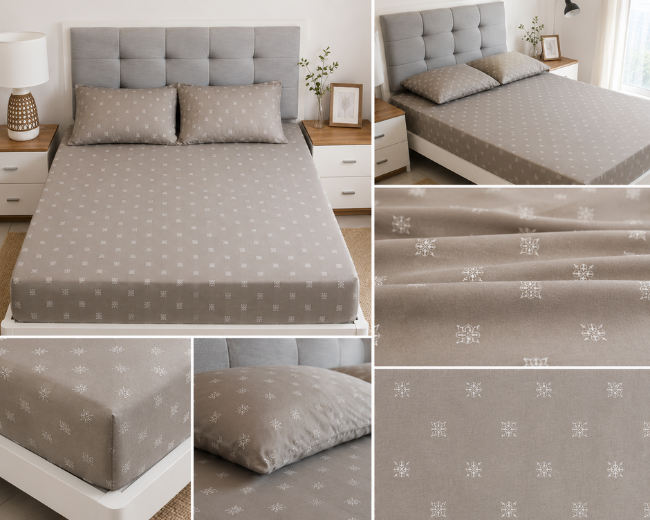 Stone Haven Pure Cotton Bedsheet – King Size (260 × 270 cm) | 3-Piece Bedding Set