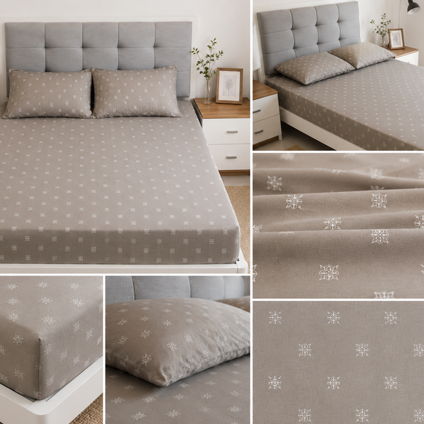 Stone Haven Pure Cotton Bedsheet – King Size (260 × 270 cm) | 3-Piece Bedding Set