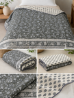 Dark Grey Floral Reversible – Single Bed Muslin Cotton Dohar Pair (152 x 229 cm / 60 x 90 inches) | 100% Muslin Cotton | Reversible Hand Block Print | All season | Perfect for AC