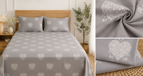 Grey Heart Bloom Pure Cotton Bedsheet Set – King Size (260 × 270 cm) | 3-Piece Bedding Set