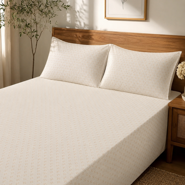 Minimal Cross Pure Cotton Bedsheet Set – King Size (260 × 270 cm) | 3-Piece Bedding Set