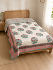 Coral Blossom Reversible Muslin Cotton Dohar Pair – Single Bed (152 x 229 cm / 60 x 90 inches) | 100% Muslin Cotton | Reversible Hand Block Print | Pair of 2 Single Dohars