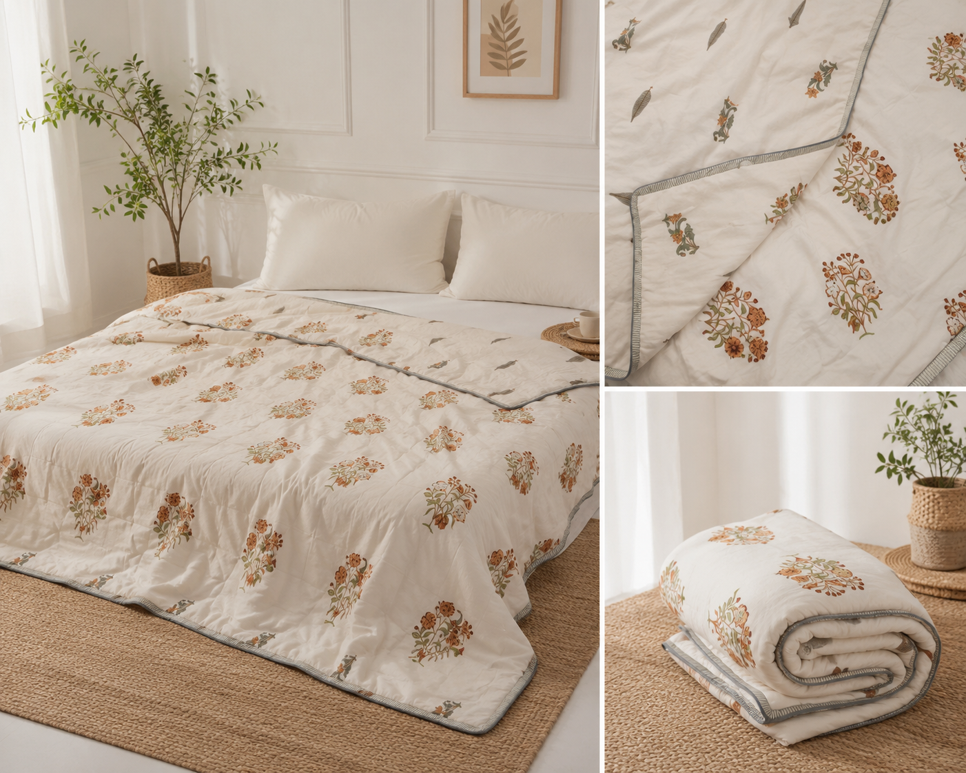 Autumn Meadow Reversible Muslin Dohar – Standard King Size (240 x 260 cm / 90 x 108 inches) | Muslin Cotton | Lightweight All-Season Comfort