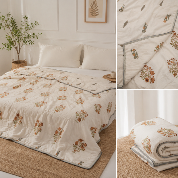 Autumn Meadow Reversible Muslin Dohar – Standard King Size (240 x 260 cm / 90 x 108 inches) | Muslin Cotton | Lightweight All-Season Comfort