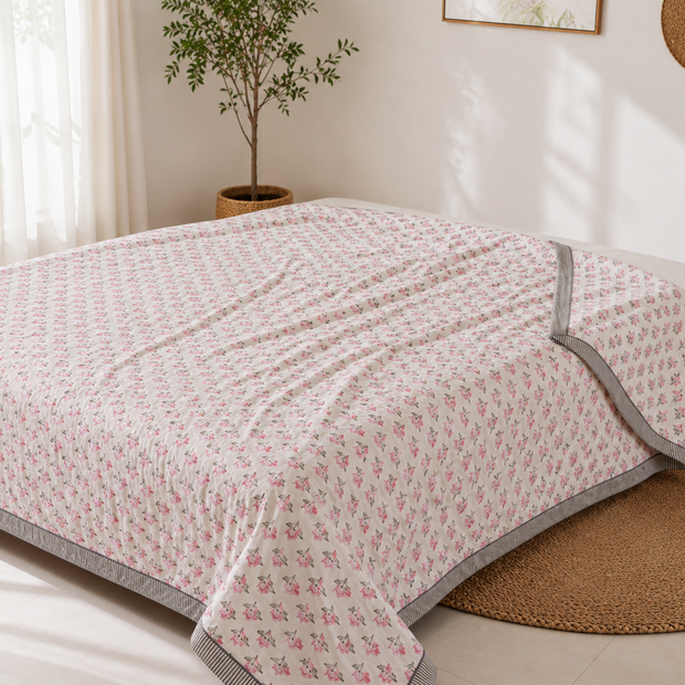 Blush Petal Muslin Cotton Dohar – Standard King Size (240 × 260 cm / 90 × 108 inches) | 100% Muslin Cotton | Lightweight All-Season Comfort