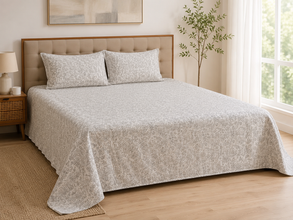 Whispering Paisley Luxe – Super King Size Bedsheet (270 x 270 cm) | 400 TC Tencel Cotton | Includes 2 Pillow Covers