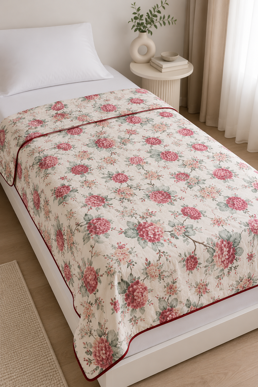Rose Blossom Dohar – Single Size (152 x 229 cm / 60 x 90 inches) | Muslin Cotton | Lightweight All-Season | Set of 2