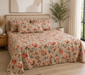 Rustic Coral Blossom Elegance – Super King XL Size Bedsheet (270 x 290 cm) | 100% Jaipuri Cotton | Includes 4 Pillow Covers