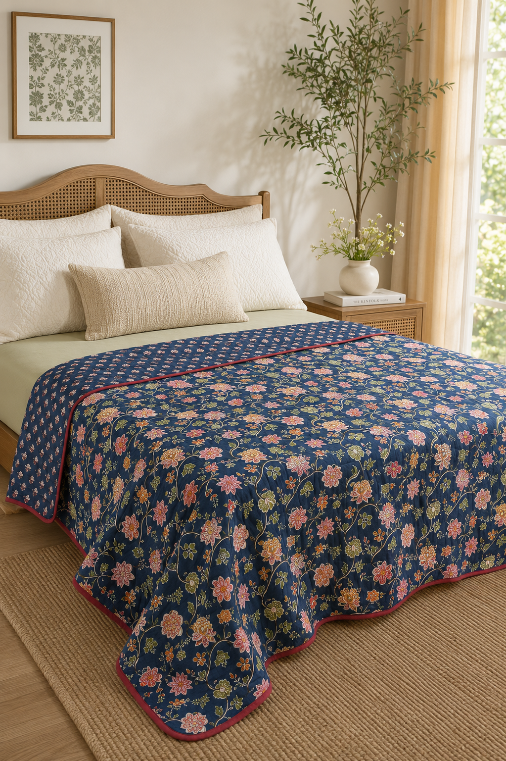 Midnight Gulnaar Ajrakh Dohar – Standard King Size (240 x 260 cm) | 100% Muslin Cotton | Lightweight and Breathable