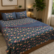 Set - Dohar + Bedsheet - Midnight Blossom Ajrakh Dohar - Bedsheet Set – 100% Jaipuri Cotton | Super King Bedsheet (270 x 270 cm)  + Standard King Dohar | 2 Pillow Covers