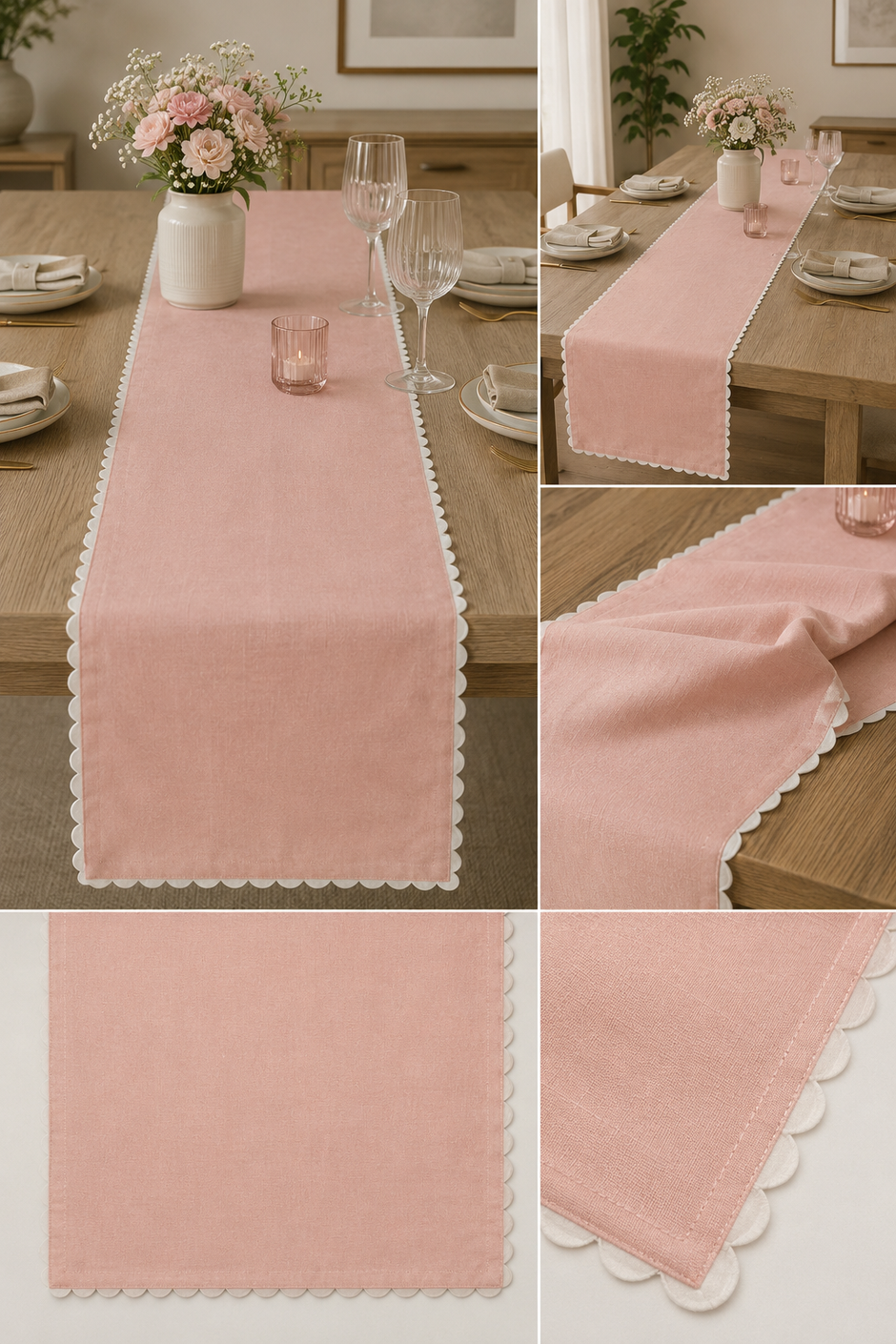 Blush Scallop Table Runner – 33x240 cm – Soft Contemporary Elegance