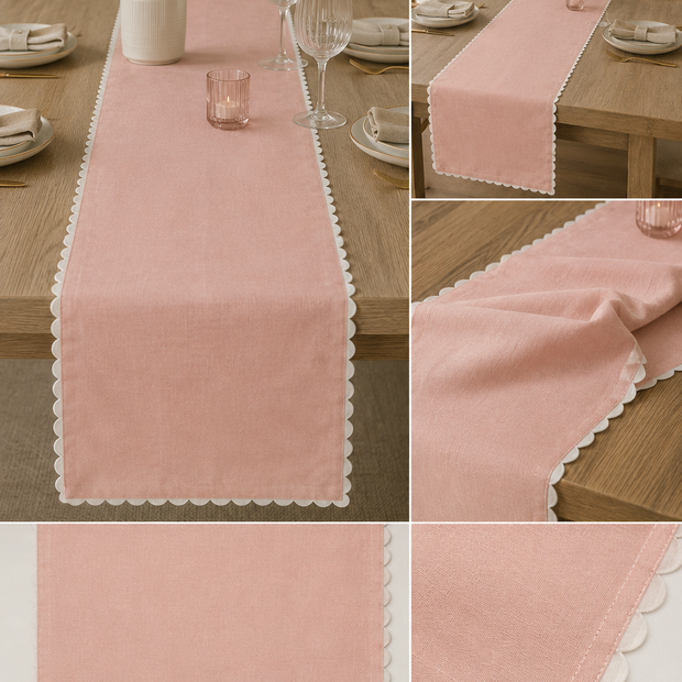 Blush Scallop Table Runner – 33x240 cm – Soft Contemporary Elegance