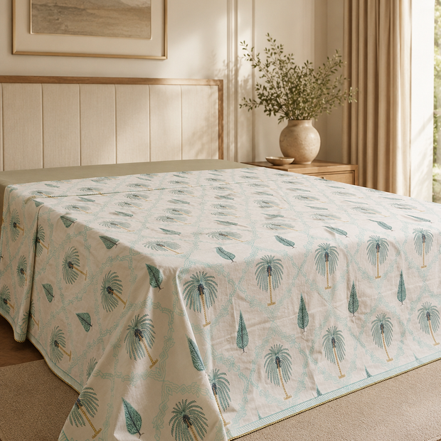 Palm Oasis Muslin Dohar – Standard King Size – Lightweight All-Season Comfort, Perfect for AC