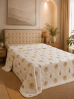 Golden Palm Muslin Dohar – Standard King Size – Elegant Botanical Comfort