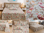 Vintage Blush Botanical Garden – Super King XL Size Bedsheet (270 × 290 cm) | 100% Jaipuri Cotton | Includes 4 Pillow Covers