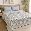 Sage Blue Botanical Vine Dohar – King Size Dohar (228 × 259 cm) | Malmal Muslin Cotton | Lightweight & Breathable