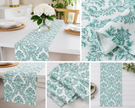 Sage Damask Jaipuri Cotton Table Runner –Small Size - 33x120 cm – Vintage Botanical Handcrafted Elegance