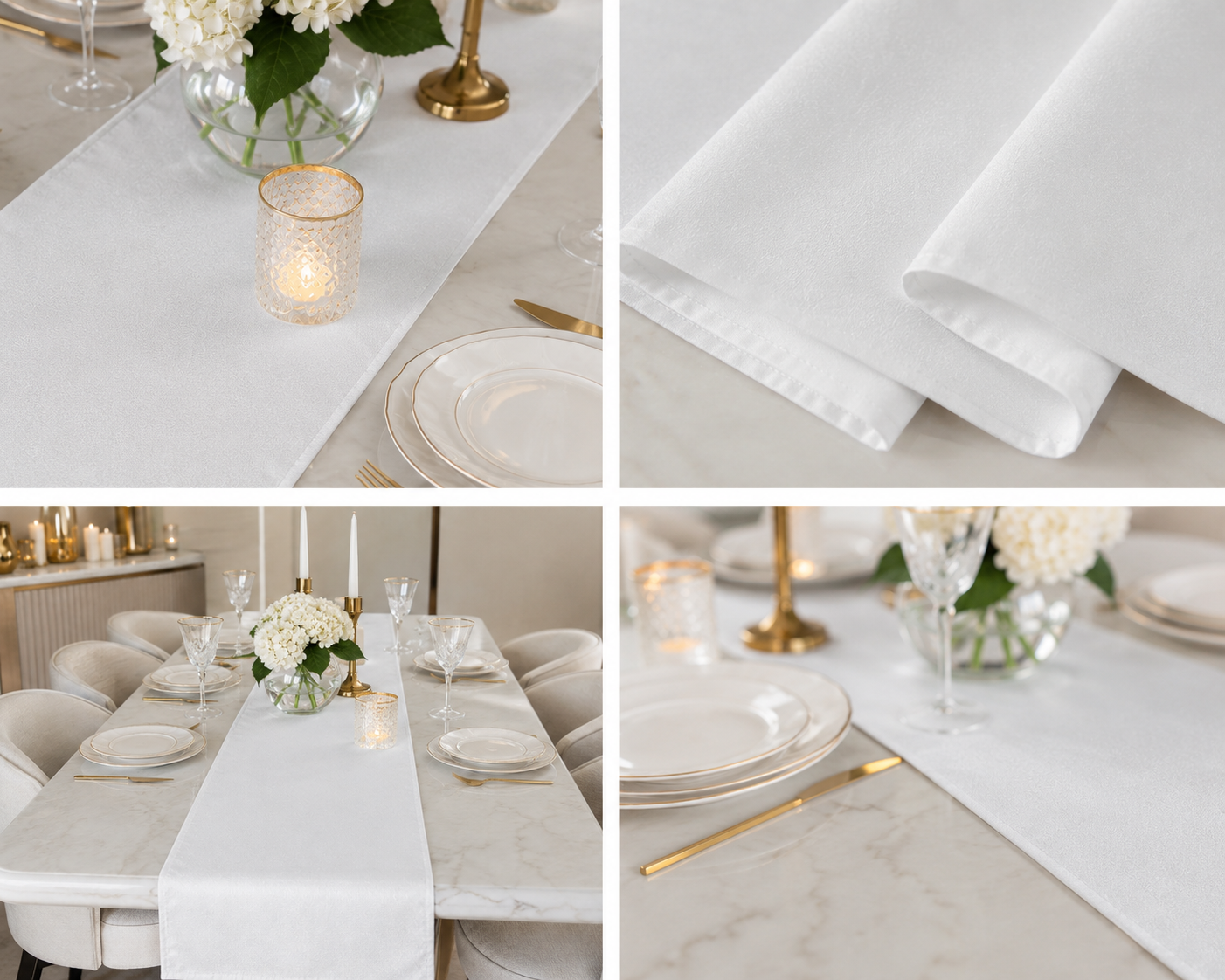 Shimmer White Jaipuri Table Runner – Small Size - 33x120 cm – Subtle Handcrafted Luxury
