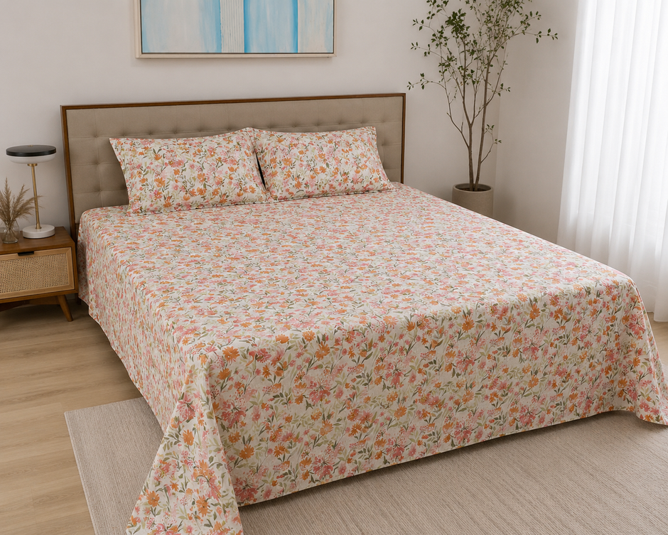 Wildflower Meadow Tencel Cotton Super King Size Bedsheet (274 x 274 cm) | 400 Thread Count | Includes 2 Pillow Covers