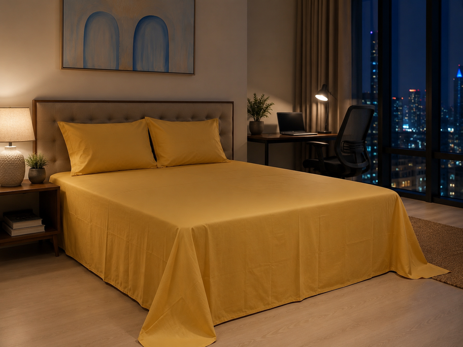 Mustard Solid – Super King Size Bedsheet (274 x 274 cm) | 100% Tencel Cotton | Includes 2 Pillow Covers