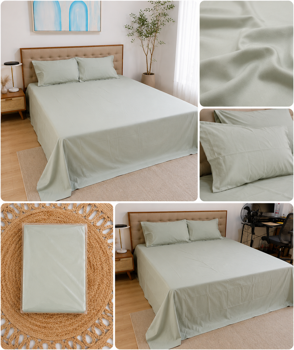 Sage Mist Solid – Super King Size Bedsheet (274 x 274 cm) | 100% Tencel Cotton - 400 Thread Count | Includes 2 Pillow Covers