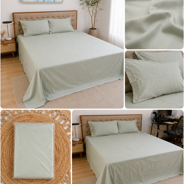 Sage Mist Solid – Super King Size Bedsheet (274 x 274 cm) | 100% Tencel Cotton - 400 Thread Count | Includes 2 Pillow Covers