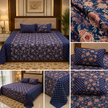 Midnight Indigo Ajrakh – Super King Size Bedsheet (274 x 274 cm) | 100% Cotton | Includes 2 Pillow Covers