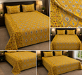 Golden Mustard Elegance – Super King Size Bedsheet (274 x 274 cm) | 100% Jaipuri Cotton | Includes 2 Pillow Covers