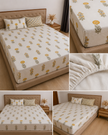 Golden Meadow Floral – Hand  Block Print Fitted Sheet (210 x 200 + 30 cm) | 100% Percale Cotton | All Around Elastic