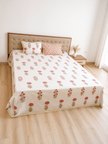 Pink Rosé Bloom - Hand Block Print – Super King Size Bedsheet (279 x 279 cm) | 100% Percale Cotton | Includes 2 Pillow Covers