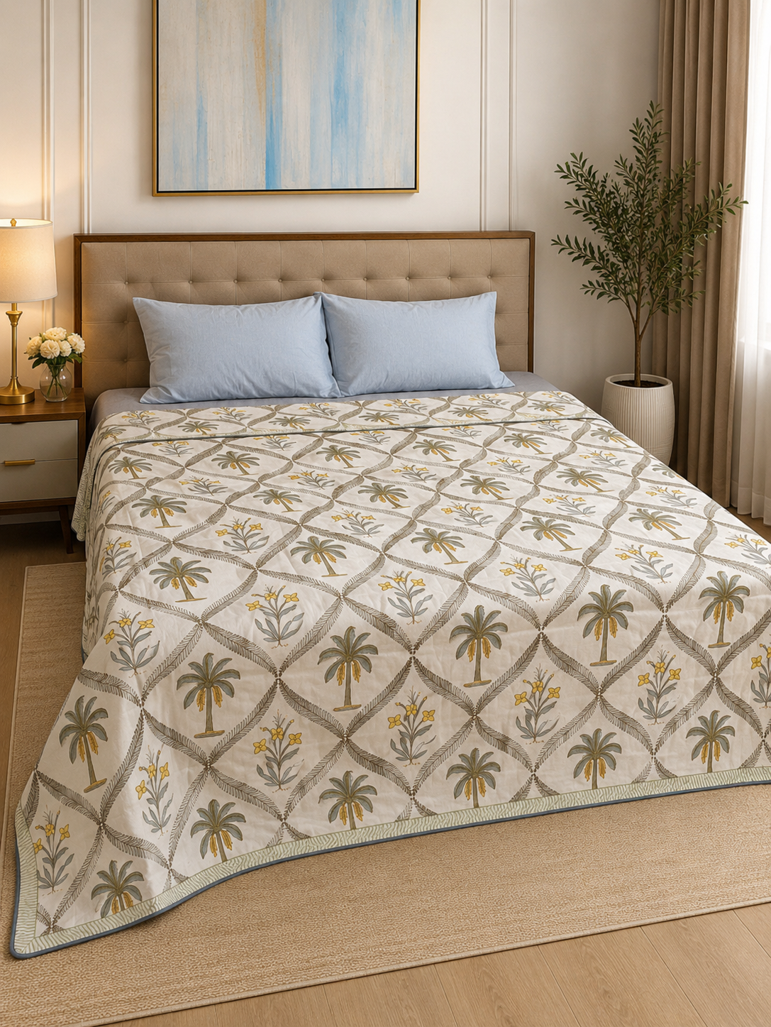 Palm Grove Serenity Dohar – Standard King Size Dohar | 100% Muslin Cotton | Lightweight & Breathable