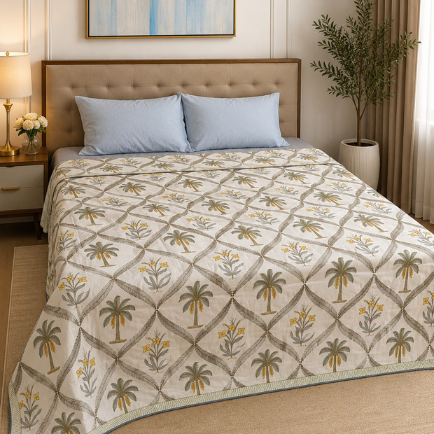 Palm Grove Serenity Dohar – Standard King Size Dohar | 100% Muslin Cotton | Lightweight &amp; Breathable