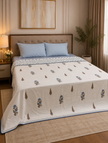 Ivory Blue Blossom – Hand Block Print – Reversible Standard King Size Dohar | 100% Muslin Cotton | All Season, Perfect for AC