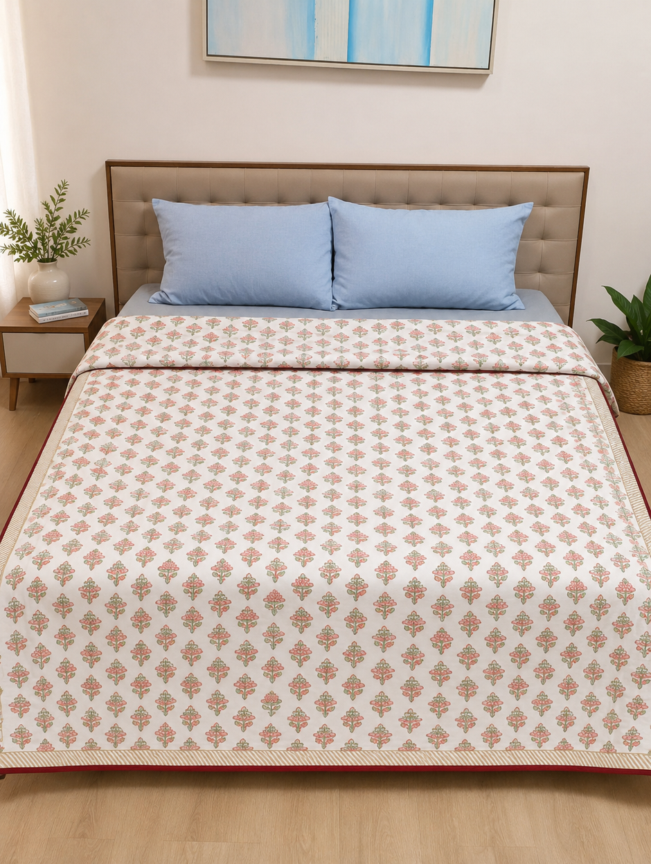 Peach Blossom – Standard King Size Dohar | 100% Muslin Cotton | All Season, Perfect for AC