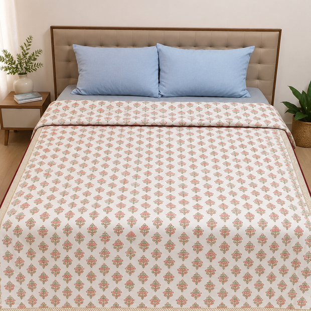 Peach Blossom – Standard King Size Dohar | 100% Muslin Cotton | All Season, Perfect for AC