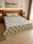 Mughal Rose Lattice – Super King Size Bedsheet (274 x 274 cm) | 100% Jaipuri Cotton | Includes 2 Pillow Covers